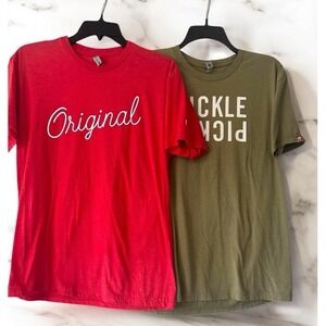 Chic-fil-A Lot Size Medium M Graphic Red Green Logo & Pickle‎ T Shirt Employee